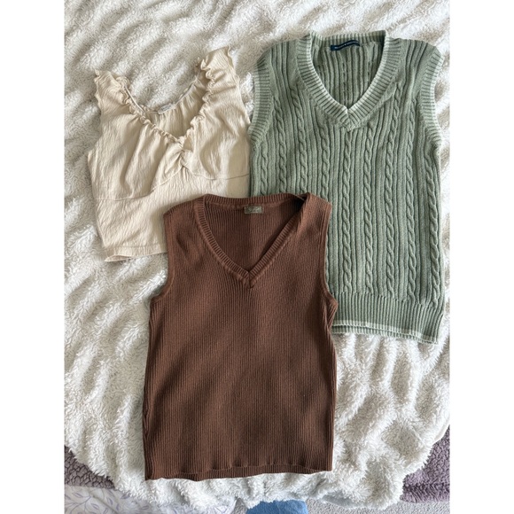 Brandy Melville Cream, Brown, and Green Tank Tops - Picture 1 of 3